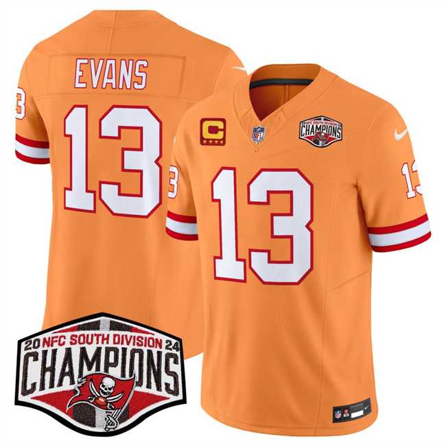 Mens Tampa Bay Buccaneers #13 Mike Evans Orange F.U.S.E. 2024 NFC South Champions With 4-Star C Patch Limited Stitched Jersey